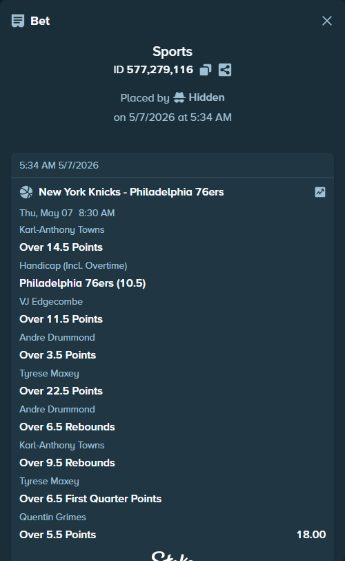 Bet slip: , $20,000.00 stake at 2.00 odds, placed by Hidden