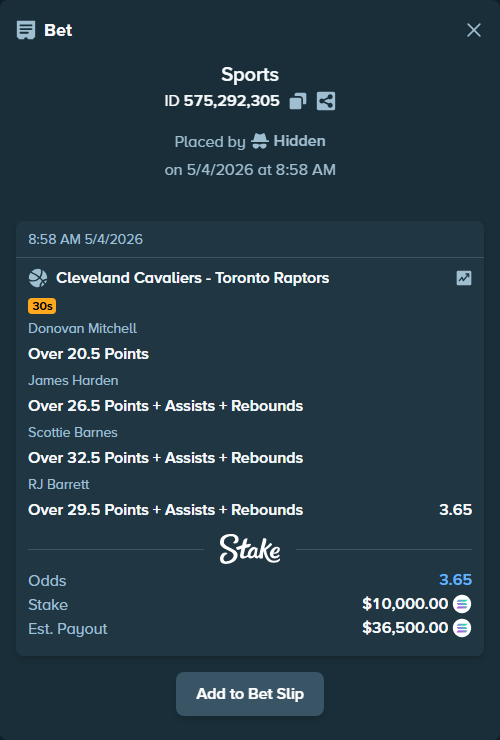 Bet slip: , $23,660.00 stake at 0.91 odds, placed by Hidden