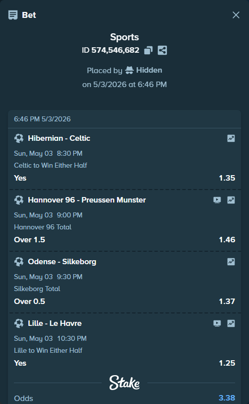 Bet slip: Odense - Silkeborg, $23,840.00 stake at 1.37 odds, placed by Hidden