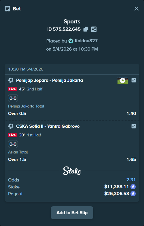 Bet slip: Persijap Jepara - Persija Jakarta, $17,027.50 stake at 1.40 odds, placed by Kaidou827