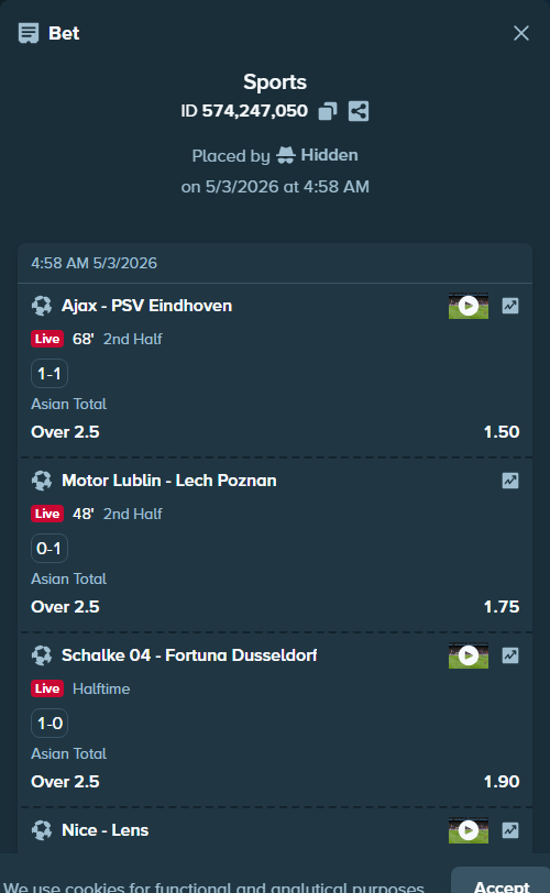 Bet slip: Porto - Alverca, $10,000.00 stake at 1.54 odds, placed by Hidden