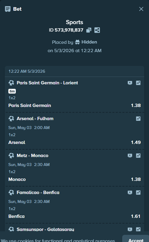 Bet slip: Porto - Alverca, $10,962.24 stake at 1.18 odds, placed by Hidden